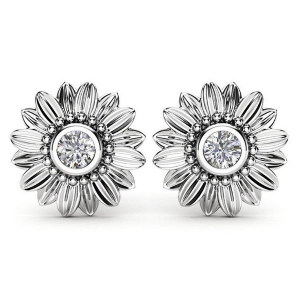 ¥ DIAMOND STERLING SILVER SUNFLOWER STUD EARRINGS
